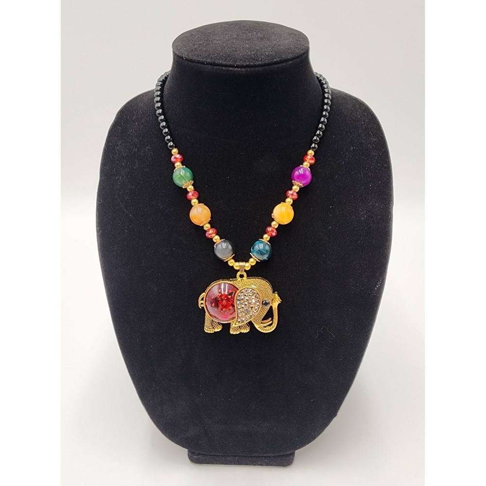 Elephant Diffuser Locket Necklace Gold Tone‎ Beaded Boho New
